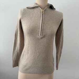 Tory Burch Beige Half-Zip Cashmere Sweater